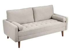 Sofá de 3 salones en tela de lino beige - escandinavo - con 2 almohadas y reposabrazos - pies de madera sólida - 173x77x84cm