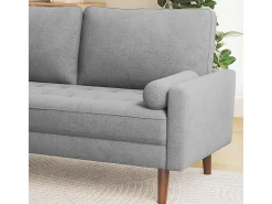 Sofá de 3 salones en tela de lino gris - escandinavo - con 2 almohadas y reposabrazos - pies de madera sólida - 173x77x84cm
