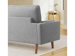 Sofá de 3 salones en tela de lino gris - escandinavo - con 2 almohadas y reposabrazos - pies de madera sólida - 173x77x84cm
