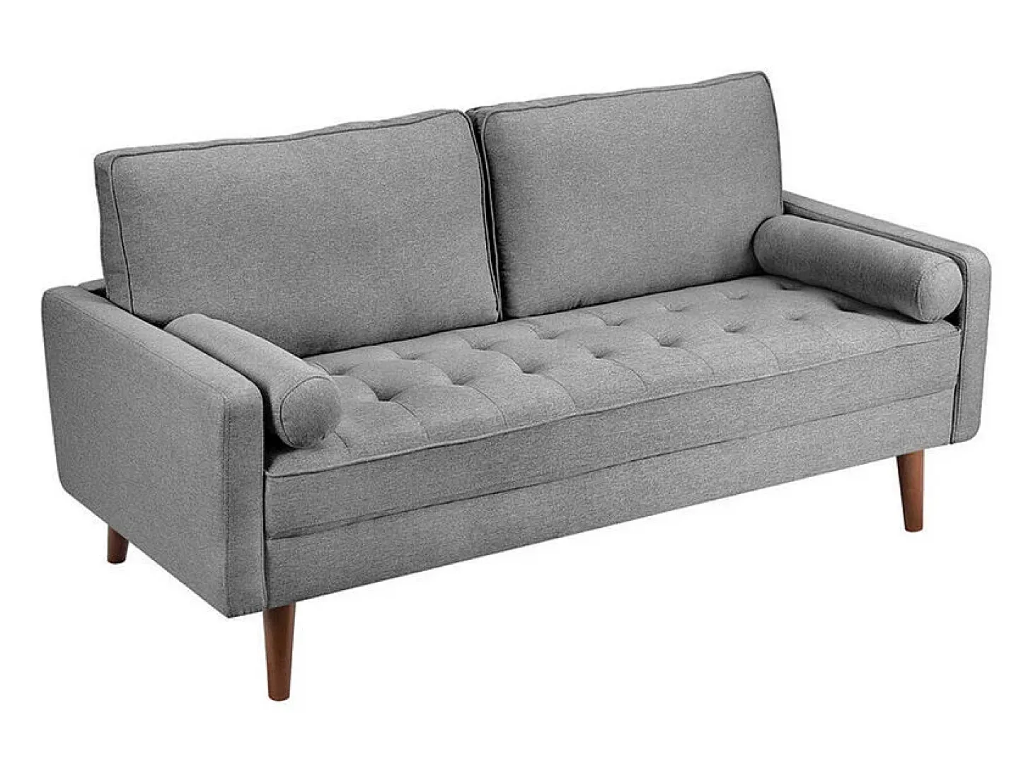 Sofá de 3 salones en tela de lino gris - escandinavo - con 2 almohadas y reposabrazos - pies de madera sólida - 173x77x84cm