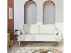 Sofá de borreguito con patas de madera de 3 plazas crema