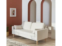 Sofá de borreguito con patas de madera de 3 plazas crema