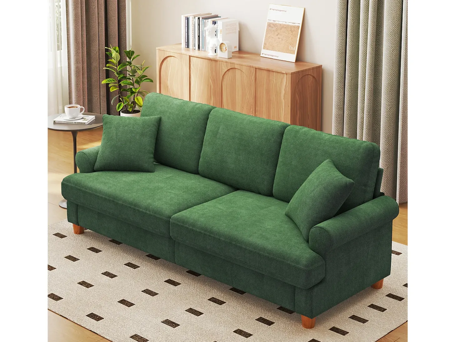 Sofá de comodidad de 3 salones, tela de oruga, con reposabrazos, cojines y 2 almohadas, carga máxima 365 kg - 220x76x86 cm