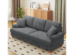 Sofá de comodidad de 3 salones, tela de oruga, con reposabrazos, cojines y 2 almohadas, carga máxima 365 kg - 220x76x86 cm