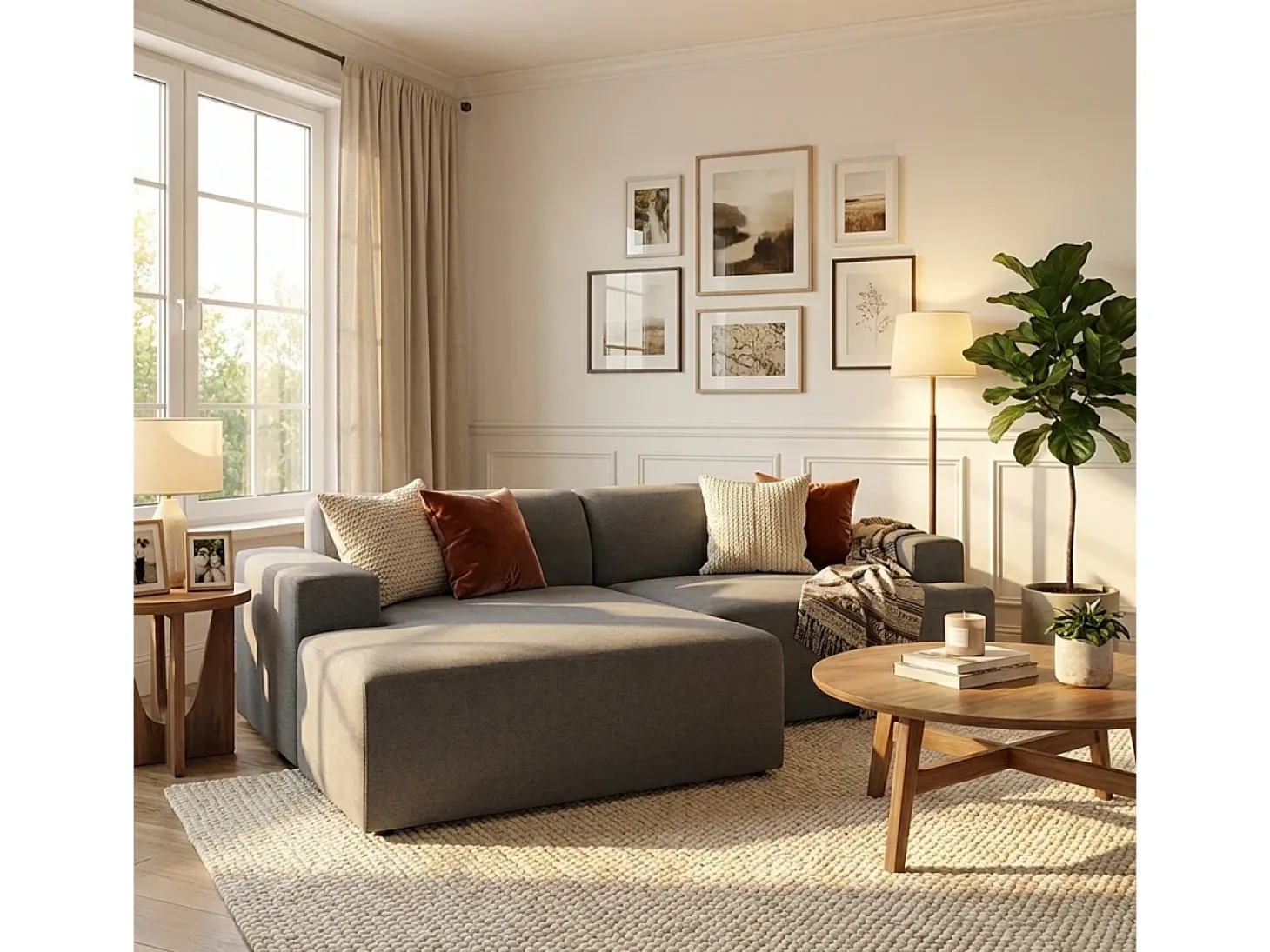 Sofá de diseño de 3 plazas con chaise longue a la izquierda de tela Seginus - Gris Oscuro
