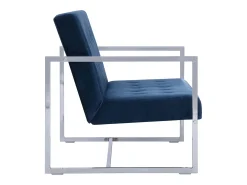 Sofá de dos plazas con reposabrazos cromados y terciopelo azul