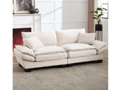 Sofá de dos plazas, de terciopelo, color beige, con reposacabezas y respaldo, ideal para salón y dormitorio