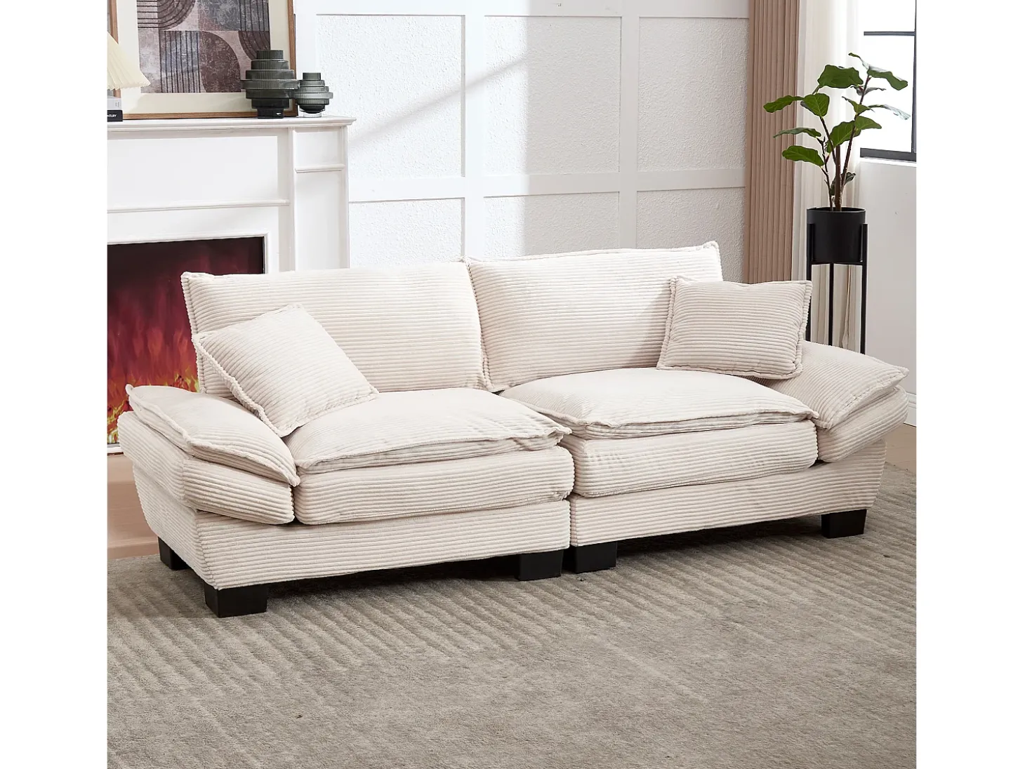 Sofá de dos plazas, de terciopelo, color beige, con reposacabezas y respaldo, ideal para salón y dormitorio