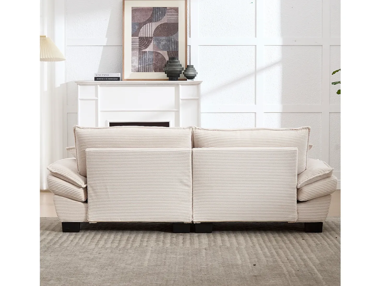 Sofá de dos plazas, de terciopelo, color beige, con reposacabezas y respaldo, ideal para salón y dormitorio