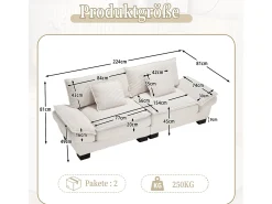 Sofá de dos plazas, de terciopelo, color beige, con reposacabezas y respaldo, ideal para salón y dormitorio