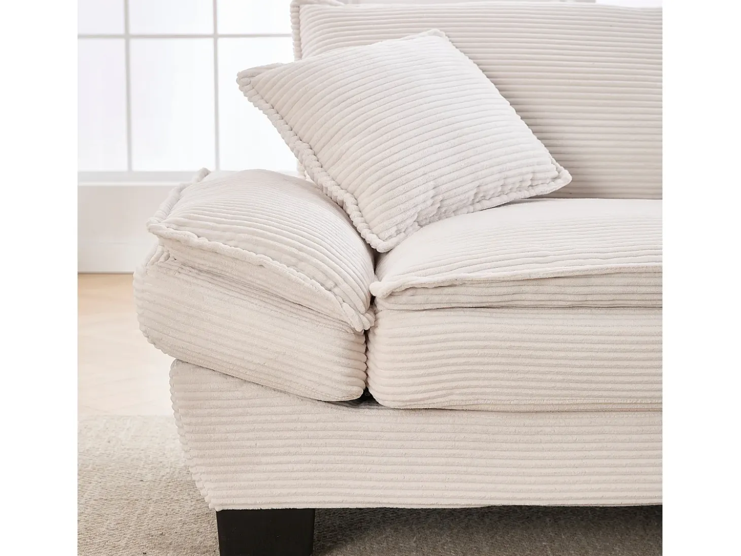 Sofá de dos plazas, de terciopelo, color beige, con reposacabezas y respaldo, ideal para salón y dormitorio