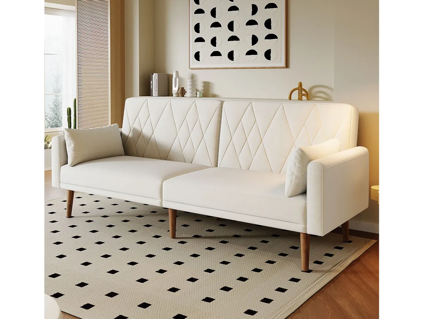 Sofá de dos plazas 180x75x82 cm - Respaldo ajustable - Terciopelo - Beige