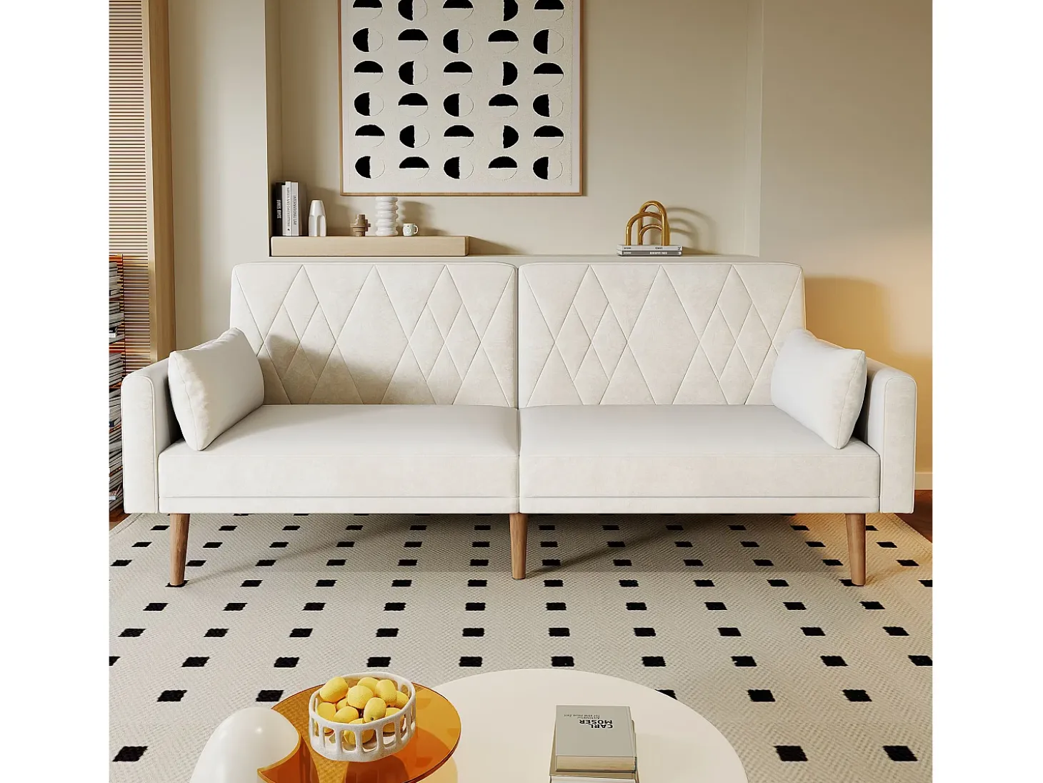 Sofá de dos plazas 180x75x82 cm - Respaldo ajustable - Terciopelo - Beige