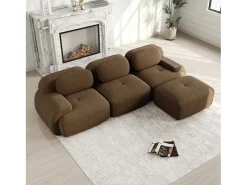 Sofá de esquina 3 plazas modular - en Pana - con 3 cojines y otomana - 298x178x70cm - Marrón