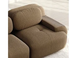 Sofá de esquina 3 plazas modular - en Pana - con 3 cojines y otomana - 298x178x70cm - Marrón