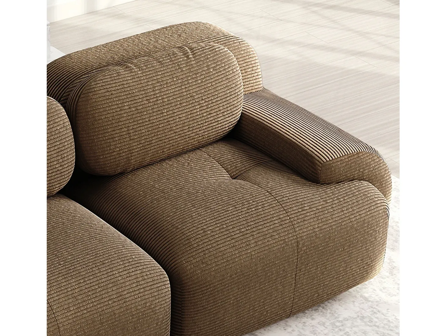 Sofá de esquina 3 plazas modular - en Pana - con 3 cojines y 2 otomanas - 298x178x70cm - Marrón