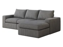 Sofá de esquina - Sofá de 3 plazas con tres cojines y reposabrazos - pana gris oscuro