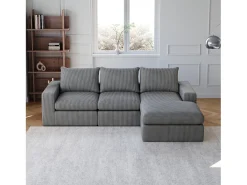 Sofá de esquina - Sofá de 3 plazas con tres cojines y reposabrazos - pana gris oscuro