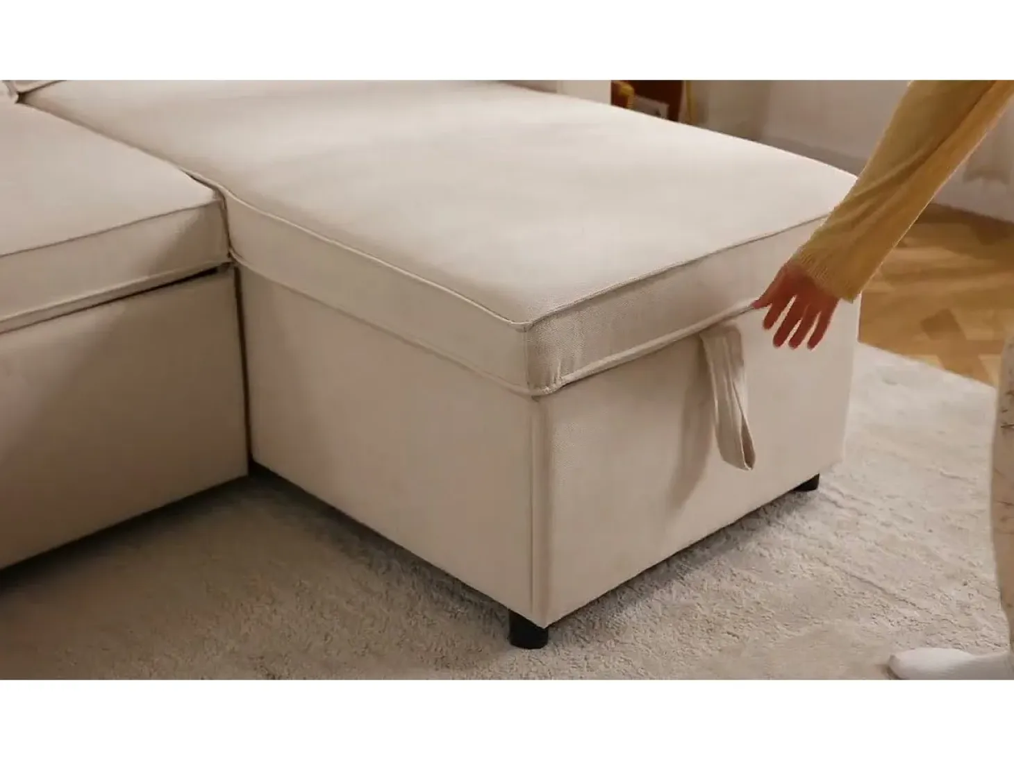 Sofá de esquina convertible con 2 cajones de almacenamiento, cojín y portavasos - Algodón y lino - 270×130×86 cm - Gris