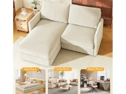Sofá de esquina de 2 salas - ángulo reversible derecho / izquierda - 180x140x86cm - en tela de terciopelo acanalado - carga máxima de 300 kg - beige