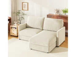 Sofá de esquina de 2 salas - ángulo reversible derecho / izquierda - 180x140x86cm - en tela de terciopelo acanalado - carga máxima de 300 kg - beige