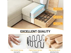 Sofá de esquina de 2 salas - ángulo reversible derecho / izquierda - 180x140x86cm - en tela de terciopelo acanalado - carga máxima de 300 kg - beige
