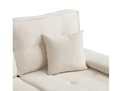Sofá de esquina en L 3 plazas - con 2 cojines - Pouf removible - Tela chenille - Beige