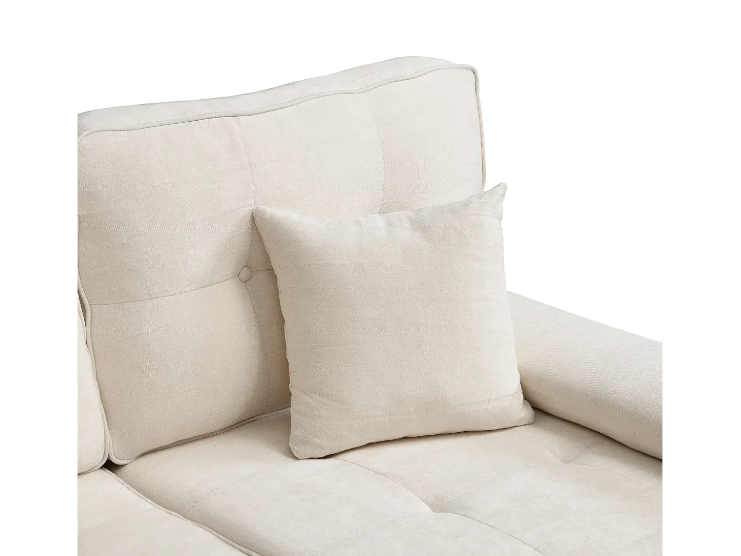 Sofá de esquina en L 3 plazas - con 2 cojines - Pouf removible - Tela chenille - Beige