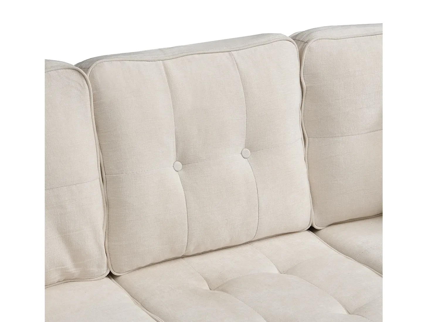 Sofá de esquina en L 3 plazas - con 2 cojines - Pouf removible - Tela chenille - Beige