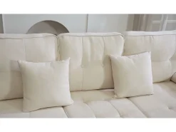 Sofá de esquina en L 3 plazas - con 2 cojines - Pouf removible - Tela chenille - Beige
