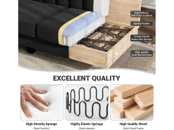 Sofá de esquina reversible de 3/4 plazas en tela negra - Meridian o Pouf - Rayas verticales - 208x76x85cm