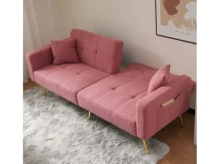Sofá de salón, sofá de dos plazas de felpa rosa con respaldo acolchado ajustable y patas doradas