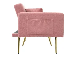 Sofá de salón, sofá de dos plazas de felpa rosa con respaldo acolchado ajustable y patas doradas