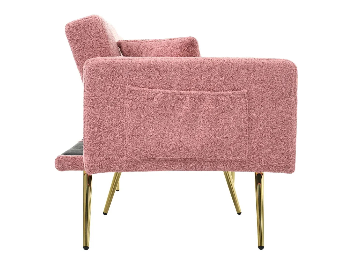 Sofá de salón, sofá de dos plazas de felpa rosa con respaldo acolchado ajustable y patas doradas