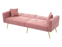 Sofá de salón, sofá de dos plazas de felpa rosa con respaldo acolchado ajustable y patas doradas