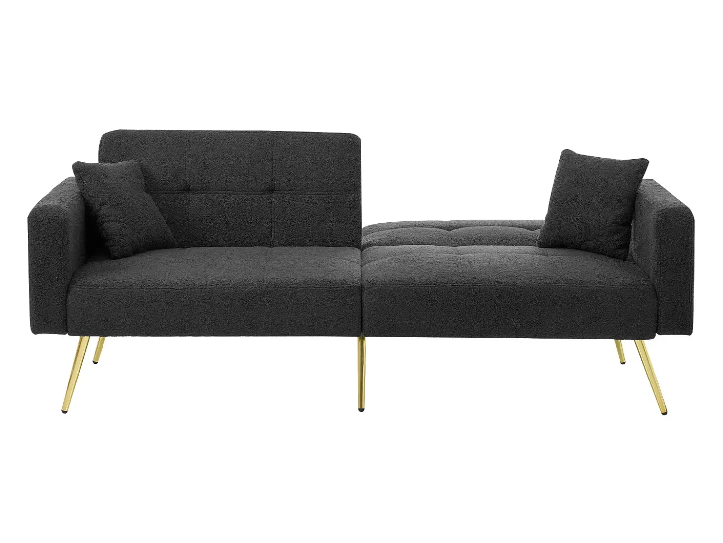 Sofá de salón, sofá de dos plazas de felpa gris oscuro con respaldo acolchado ajustable y patas doradas