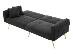 Sofá de salón, sofá de dos plazas de felpa gris oscuro con respaldo acolchado ajustable y patas doradas