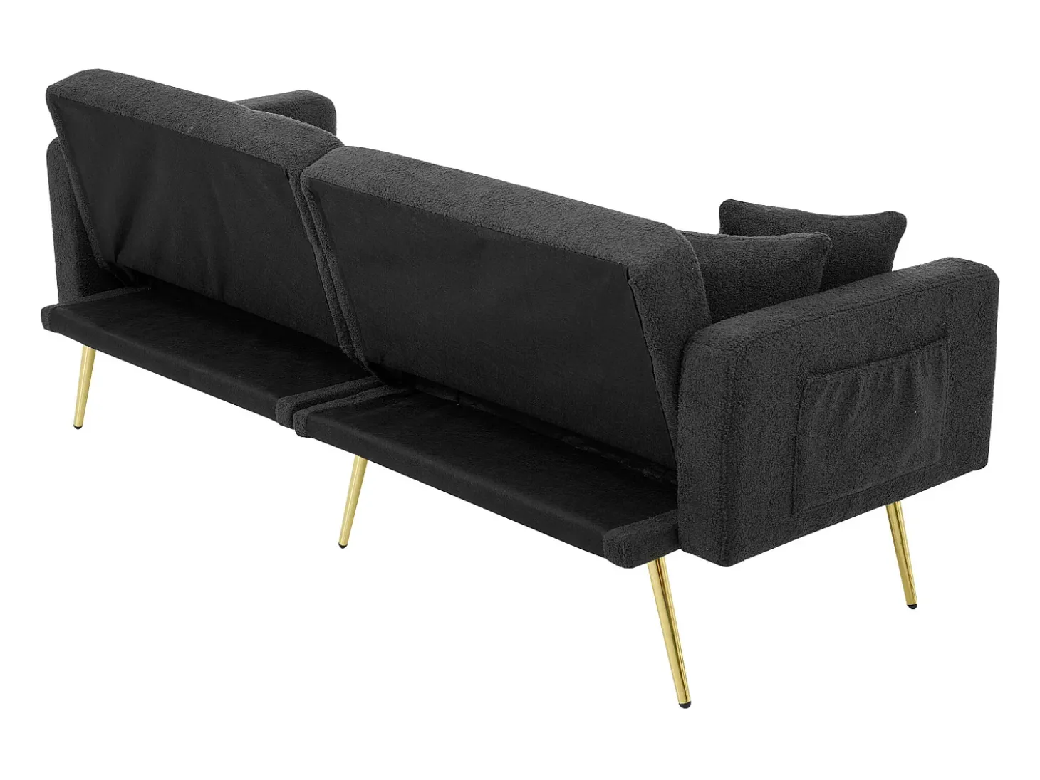 Sofá de salón, sofá de dos plazas de felpa gris oscuro con respaldo acolchado ajustable y patas doradas