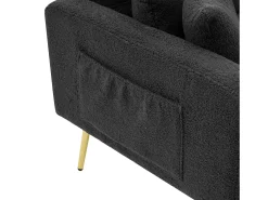 Sofá de salón, sofá de dos plazas de felpa gris oscuro con respaldo acolchado ajustable y patas doradas