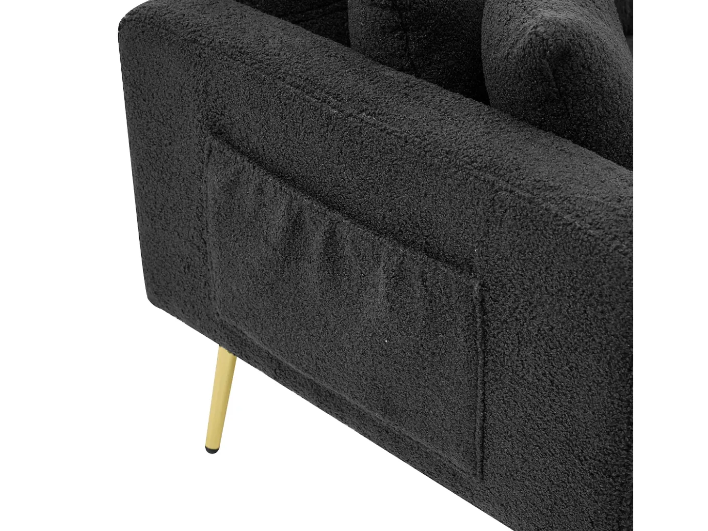 Sofá de salón, sofá de dos plazas de felpa gris oscuro con respaldo acolchado ajustable y patas doradas