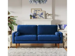 Sofá de terciopelo derecho azul y madera maciza - 3 lugares - carga máxima 300 kg - 176x78x85cm