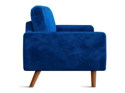Sofá de terciopelo derecho azul y madera maciza - 3 lugares - carga máxima 300 kg - 176x78x85cm