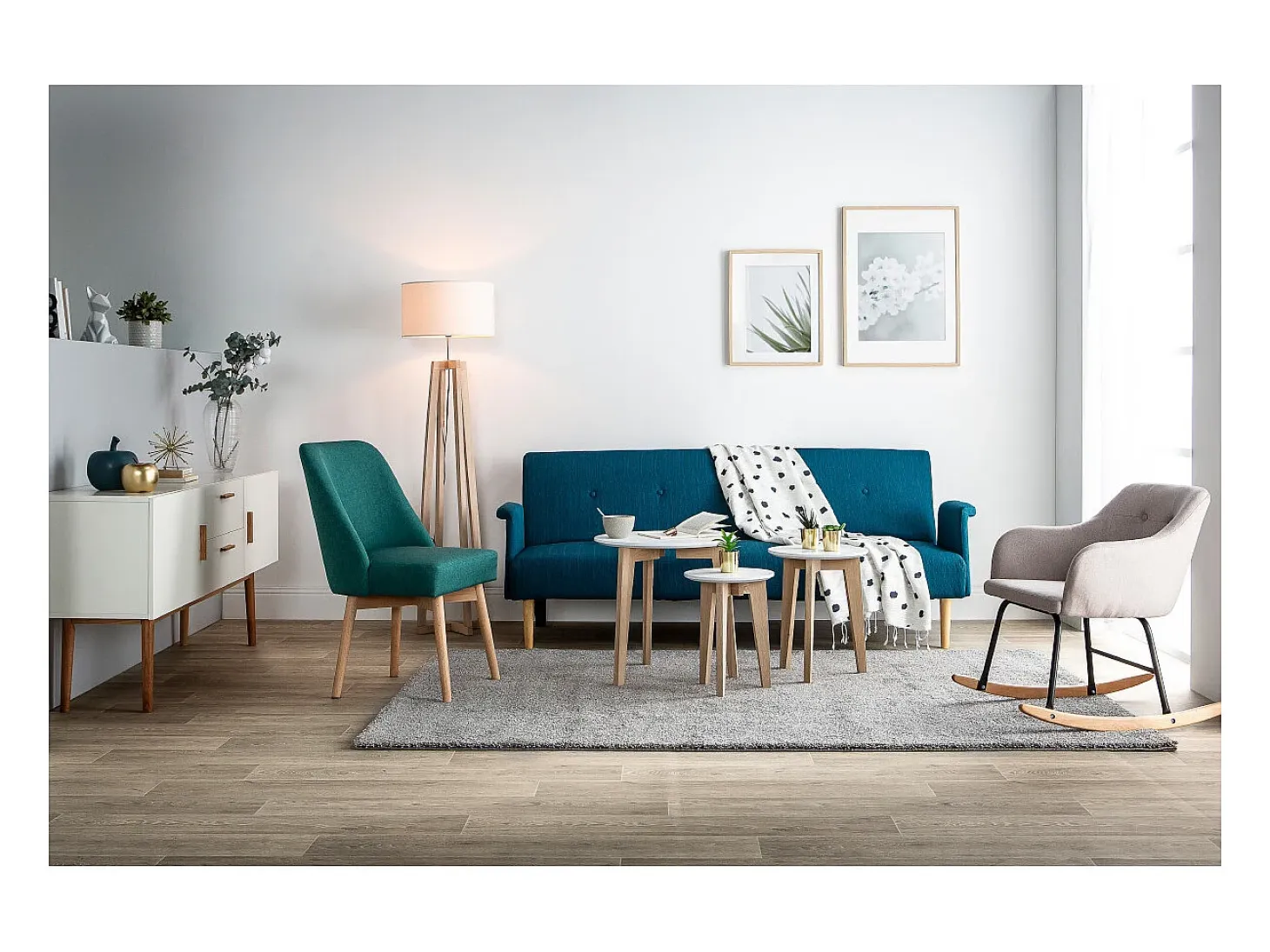 Sofá diseño convertible azul OSCAR