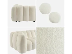 Sofá diseño redondeado con tejido borreguito de 3 plazas crema