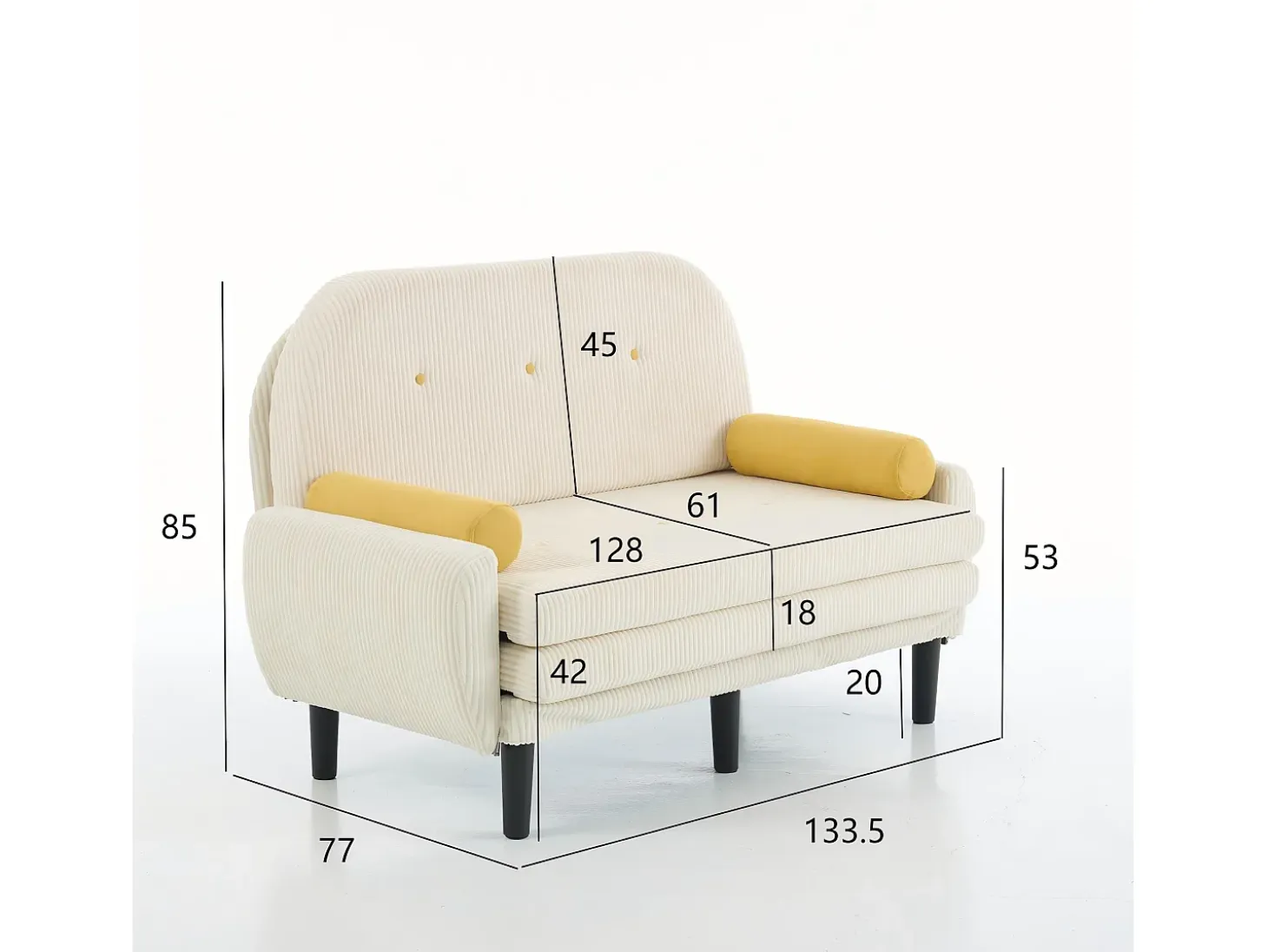 Sofá doble de pana, sillón relax con espacio de almacenamiento, color marfil