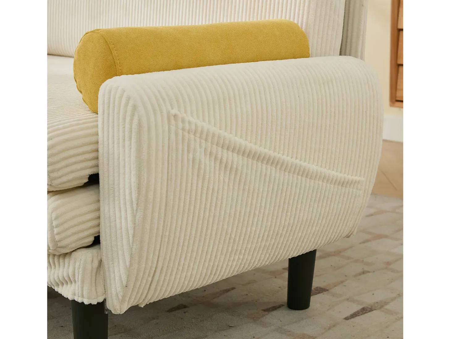 Sofá doble de pana, sillón relax con espacio de almacenamiento, color marfil