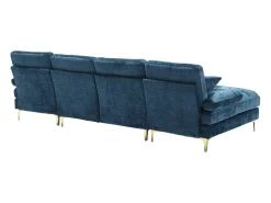 Sofá en forma de U de chenilla azul, tapizado con cojines y cojines decorativos - para salón y dormitorio