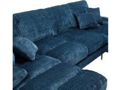 Sofá en forma de U de chenilla azul, tapizado con cojines y cojines decorativos - para salón y dormitorio