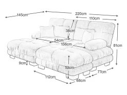 Sofá esquina 2 plazas + 2 poufs - con 4 cojines - tejido felpa beige - 220x145x81cm