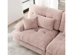 Sofá esquina 2 plazas + 2 poufs - con 4 cojines - tejido felpa rosa - 220x145x81cm